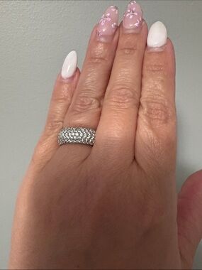 Ross-Simons Silver Pavé Crystal Multi-Row Band Ring